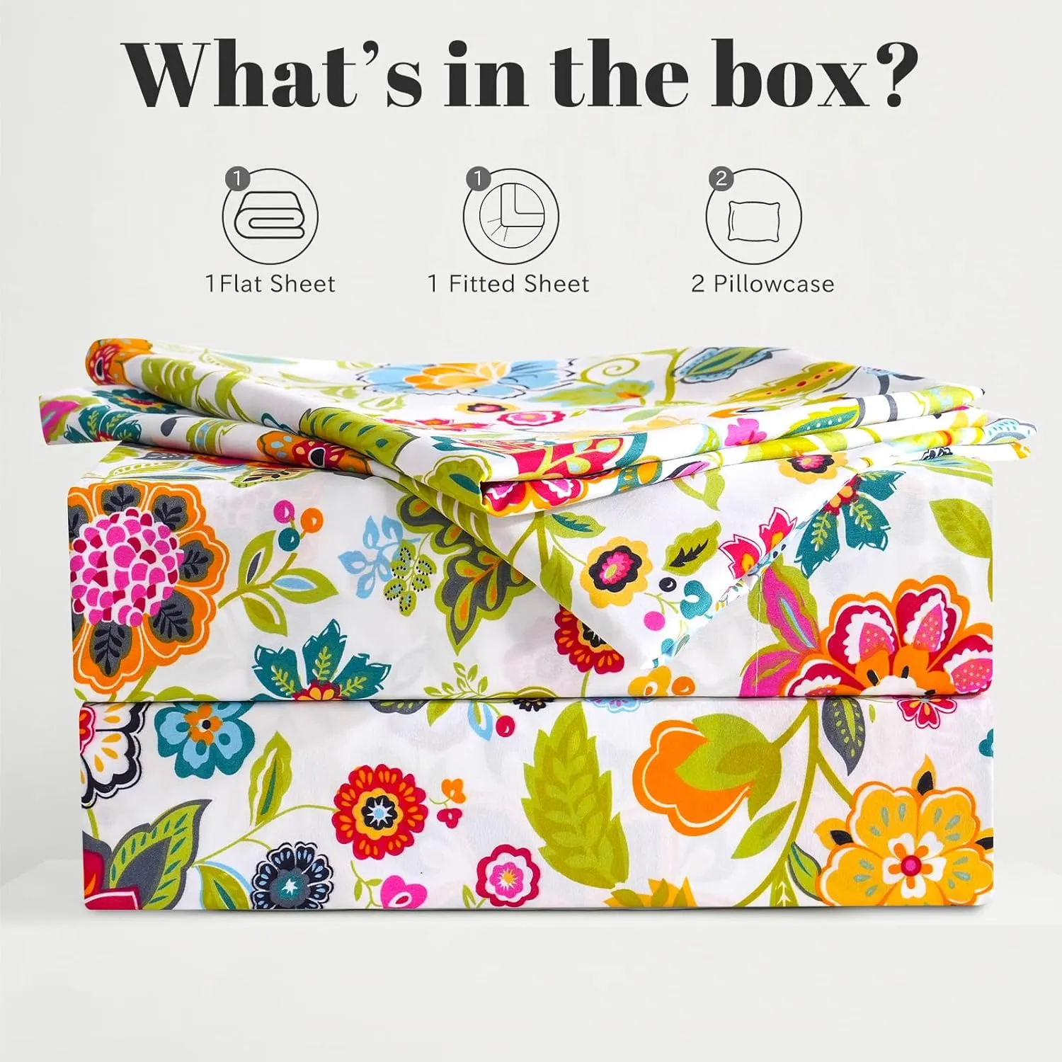 Bedlifes Queen Sheet Set Ultra Soft Breathable Silky Flower Bed Sheets Deep Pocket 100% Microfiber Bedding Sheets 4 Piece Queen Size Floral Spring