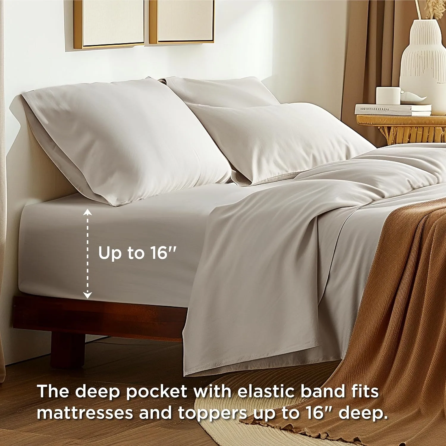Bedsure 100% Cotton Percale Sheets Queen Size, Queen Sheet Set with Deep Pocket Up to 16 Inches, Breathable & Crirsp Soft, Bedsheet & Pillowcase Sets, 4 Pieces, Linen