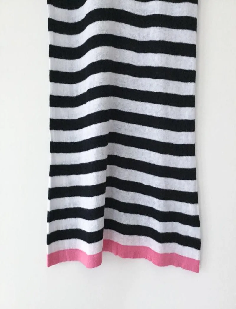Black & white striped knit sleeveless tank top