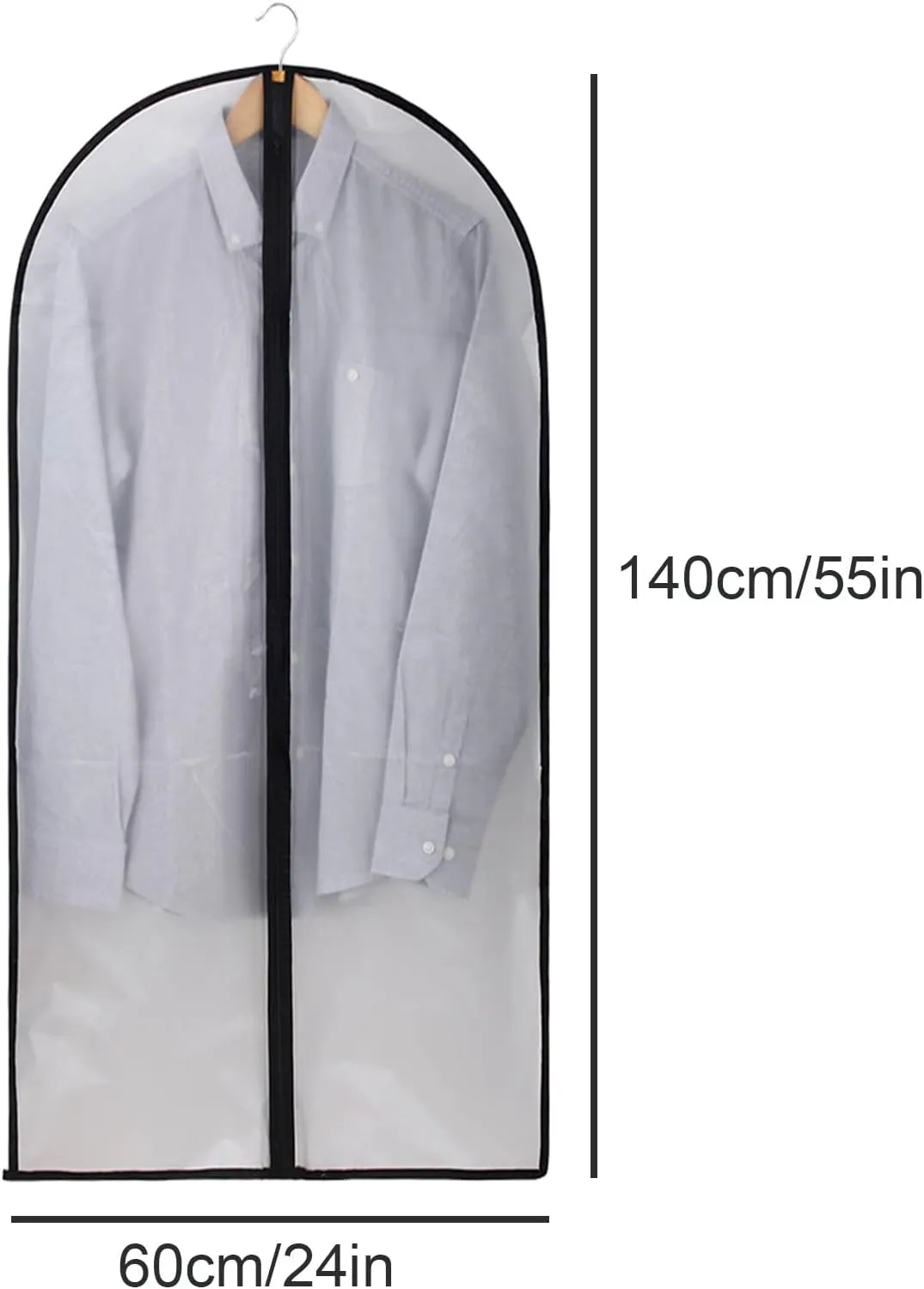Black Edging Clear Garment Bags Dustproof Garment Covers Breathable Clothes Cover Frosted Washable Anti-crease Hanging Clothes Bag(60x140cm/24x55in)