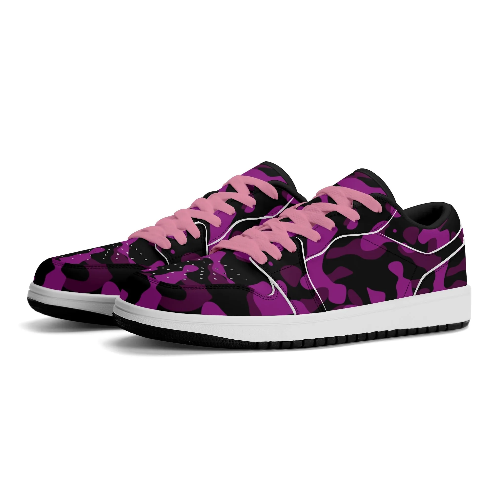 Black Pink Camouflage Low Top Leder Sneaker für Herren