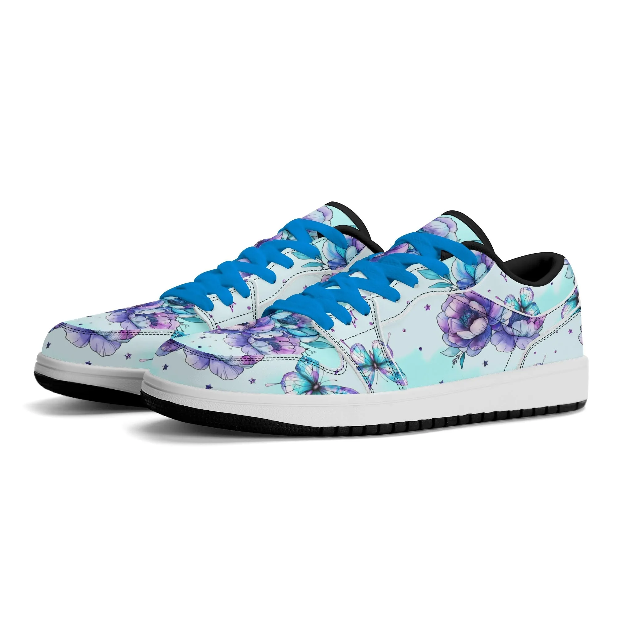 Blue Flowers Low Top Leder Sneaker für Damen