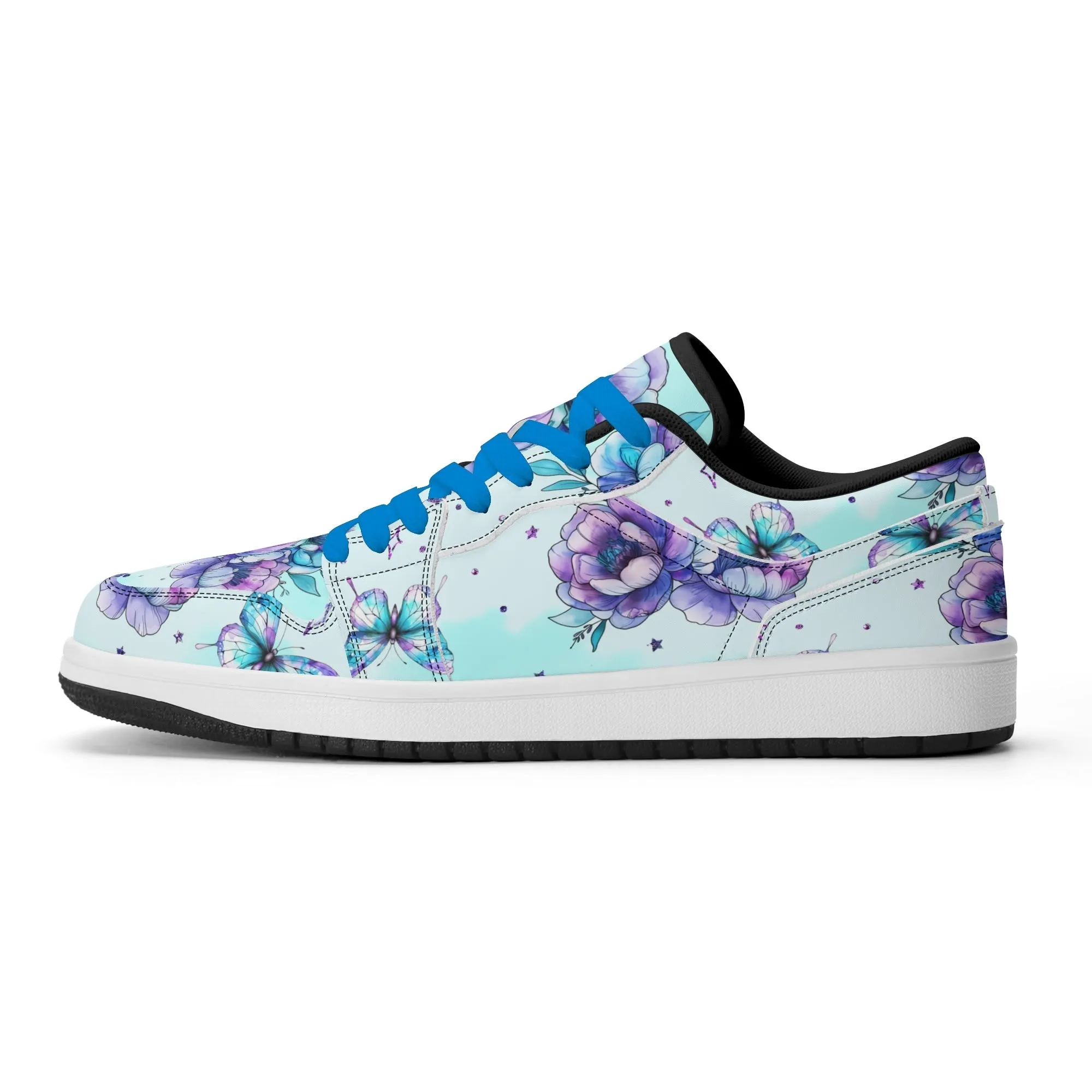 Blue Flowers Low Top Leder Sneaker für Damen