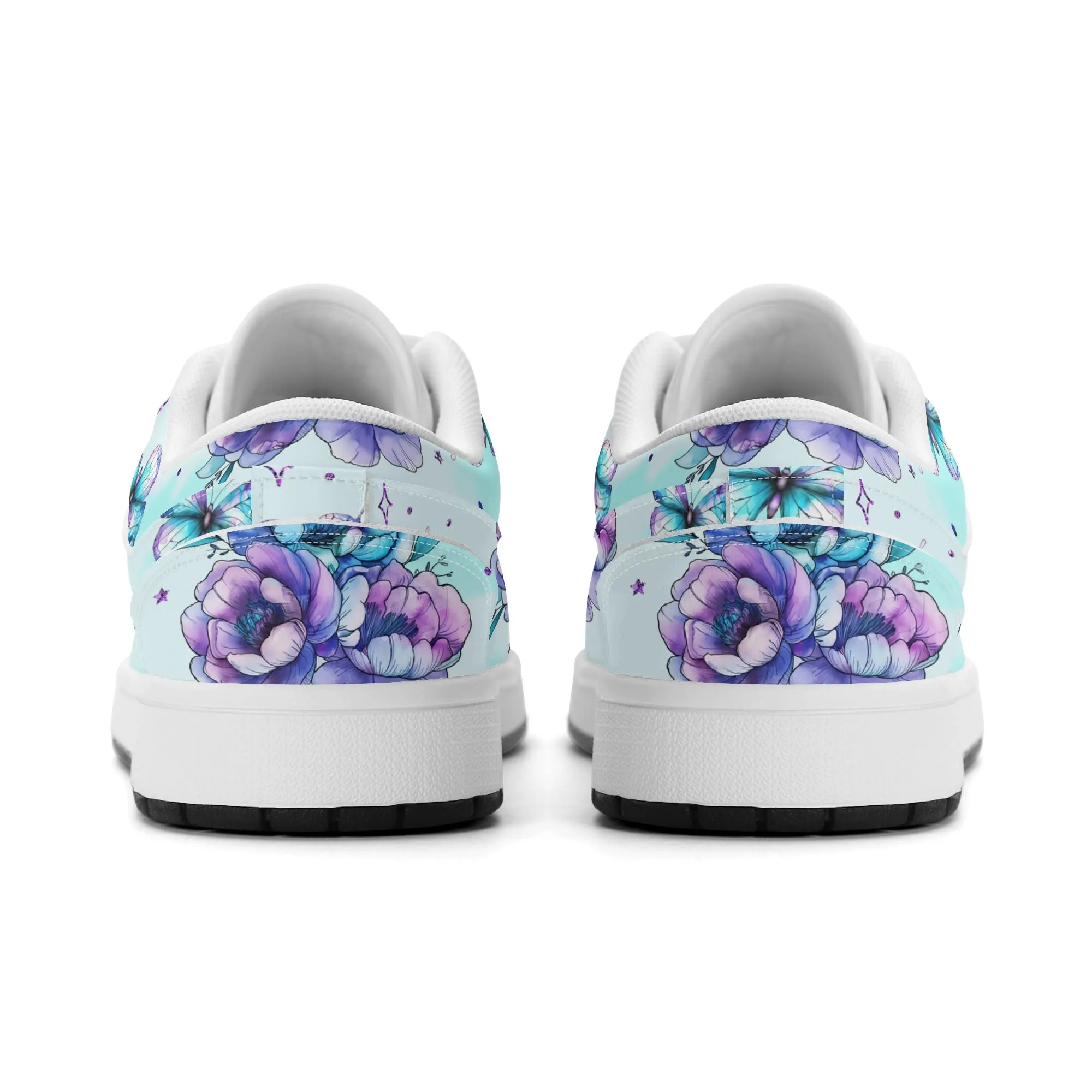Blue Flowers Low Top Leder Sneaker für Damen