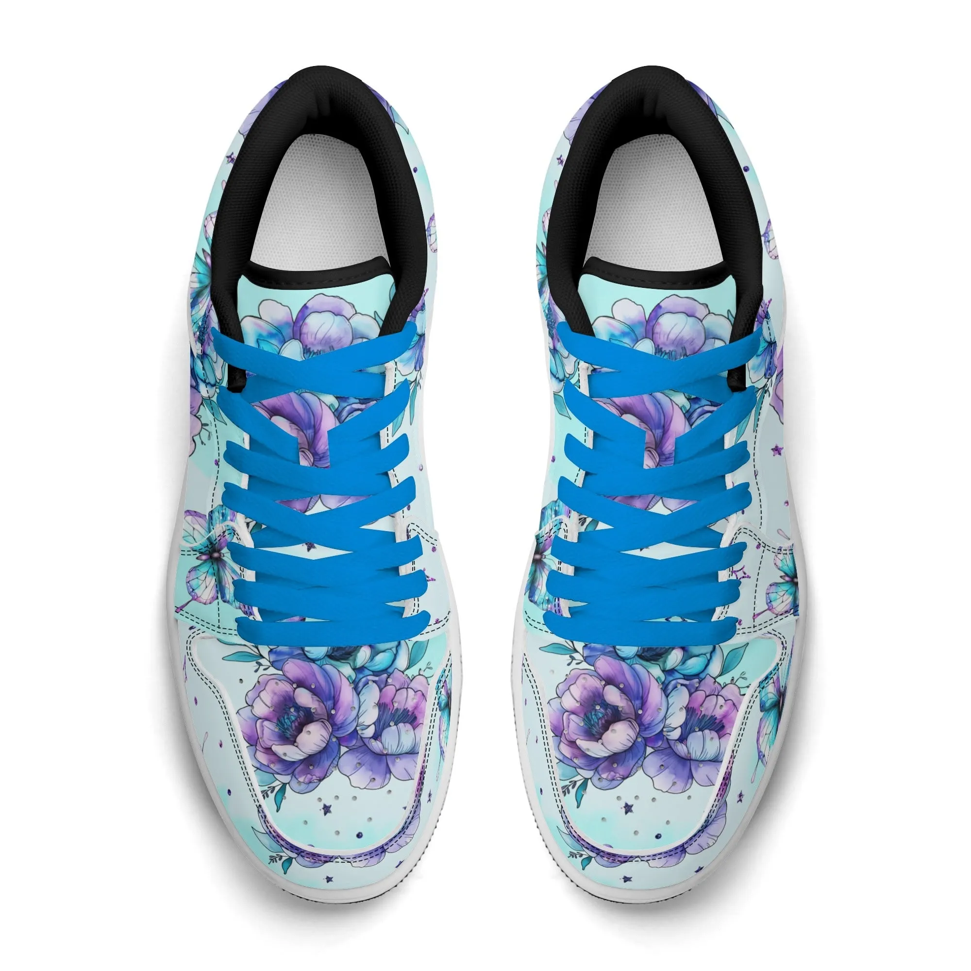 Blue Flowers Low Top Leder Sneaker für Damen