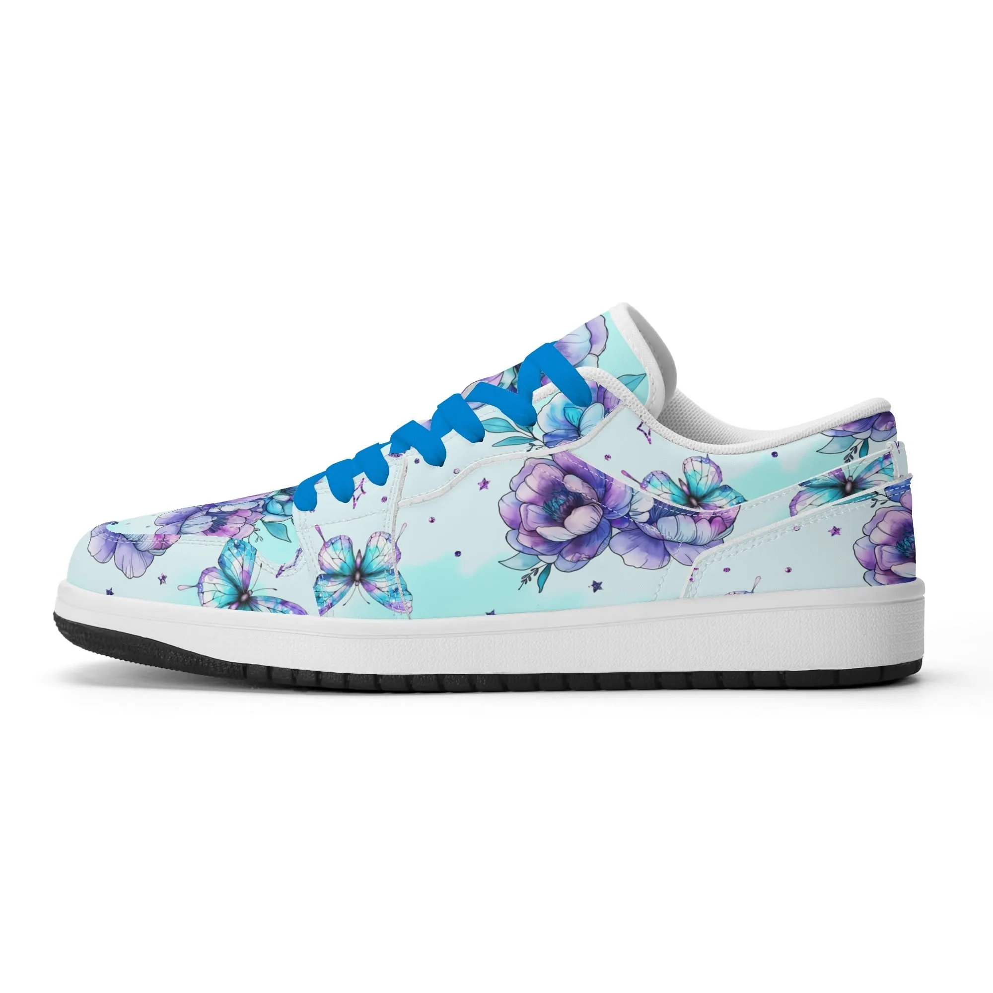 Blue Flowers Low Top Leder Sneaker für Damen