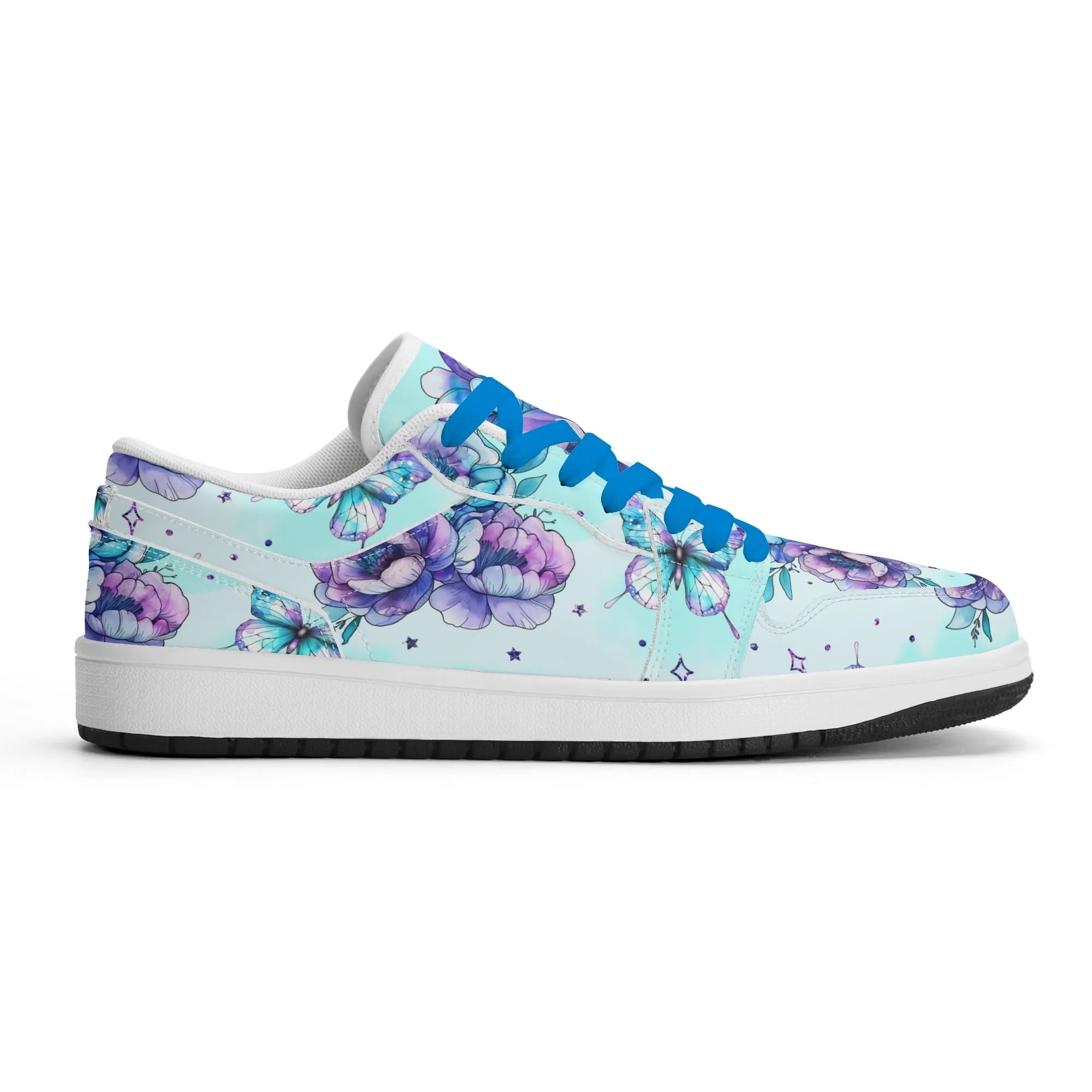 Blue Flowers Low Top Leder Sneaker für Damen