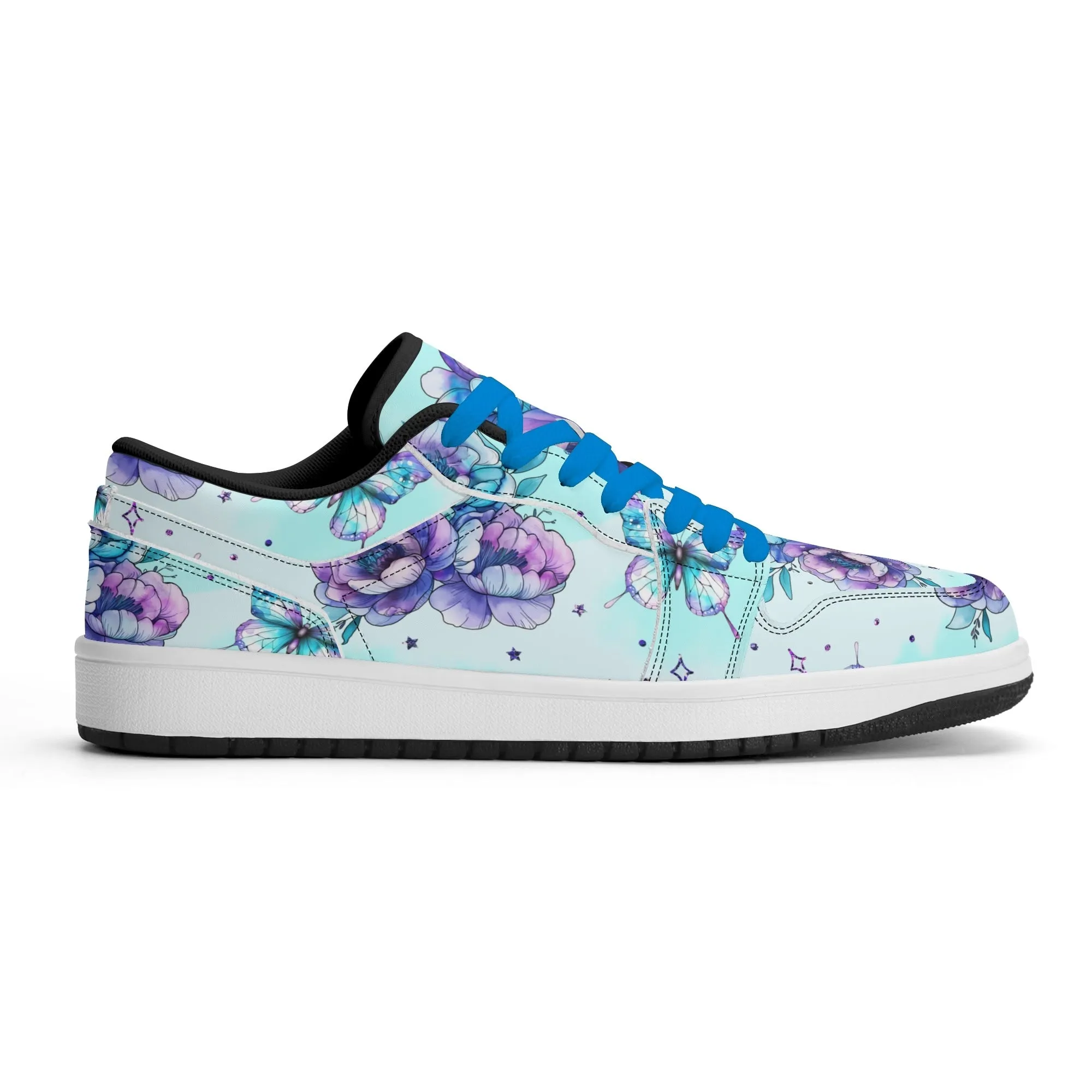Blue Flowers Low Top Leder Sneaker für Damen