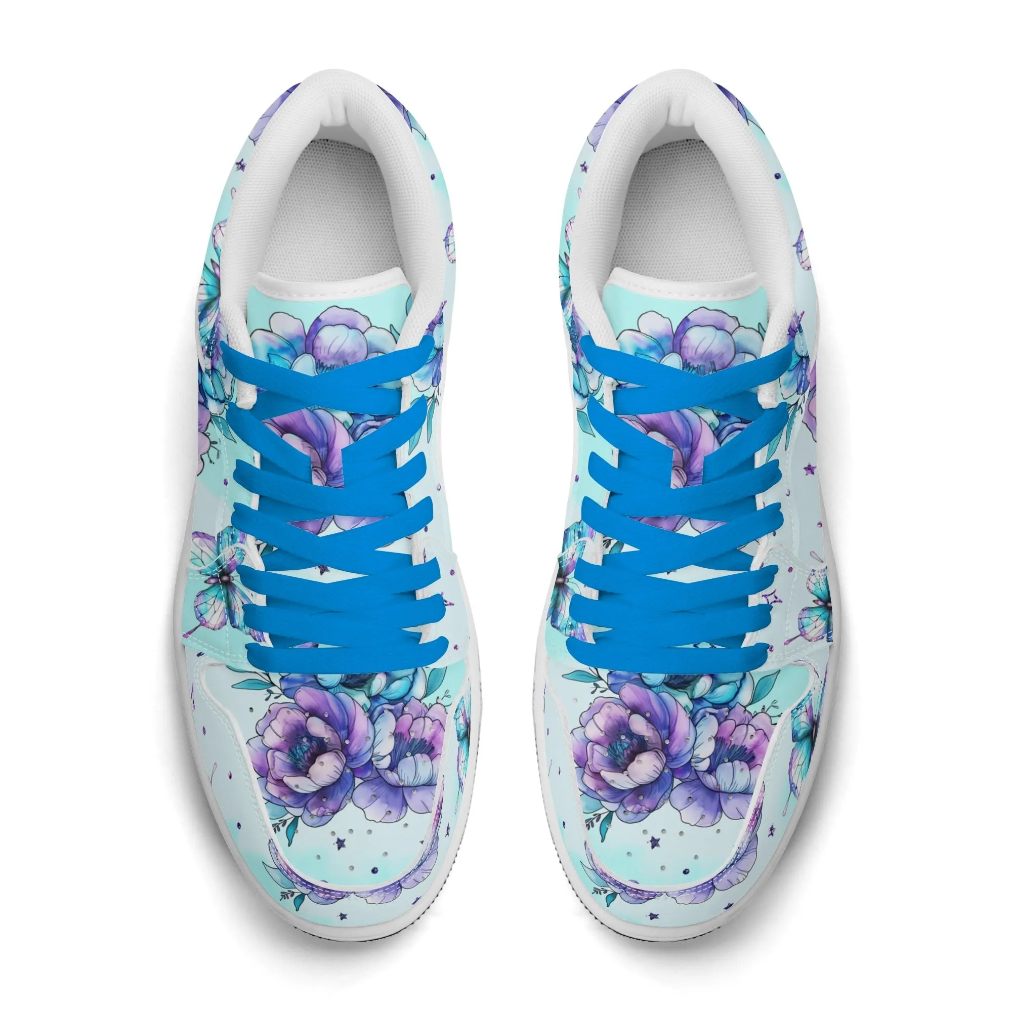 Blue Flowers Low Top Leder Sneaker für Damen
