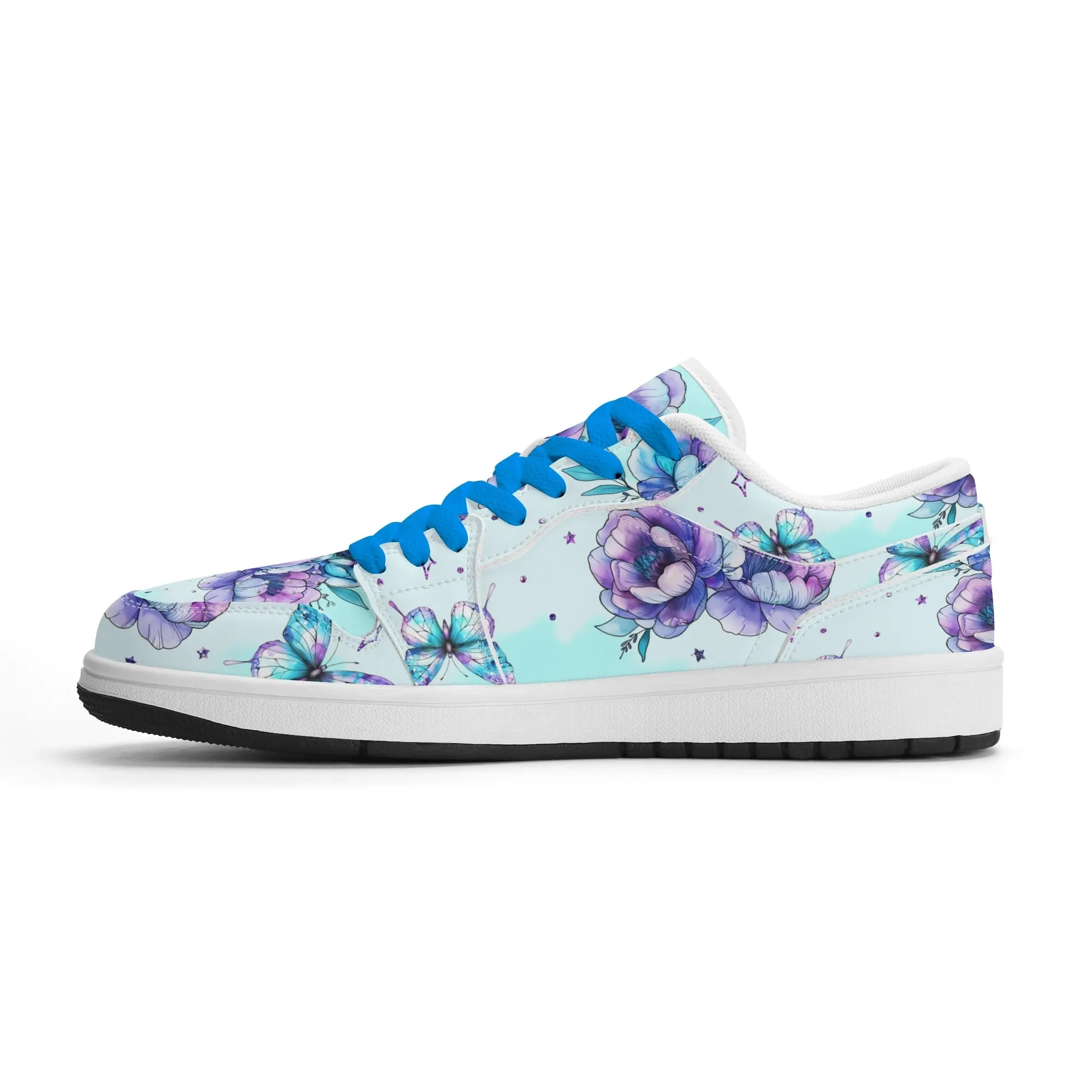 Blue Flowers Low Top Leder Sneaker für Damen