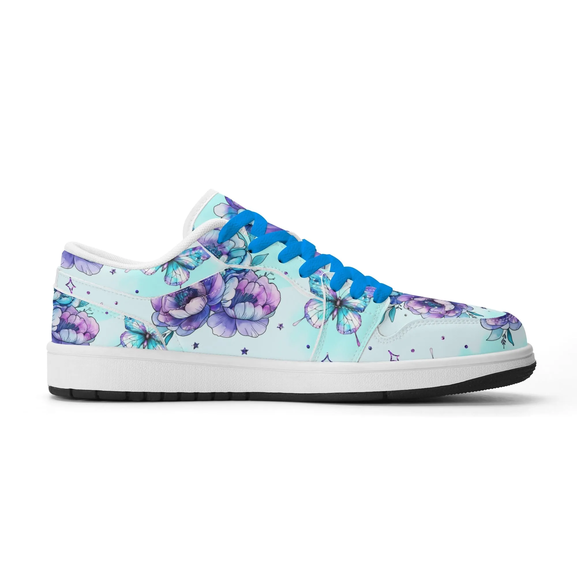 Blue Flowers Low Top Leder Sneaker für Damen