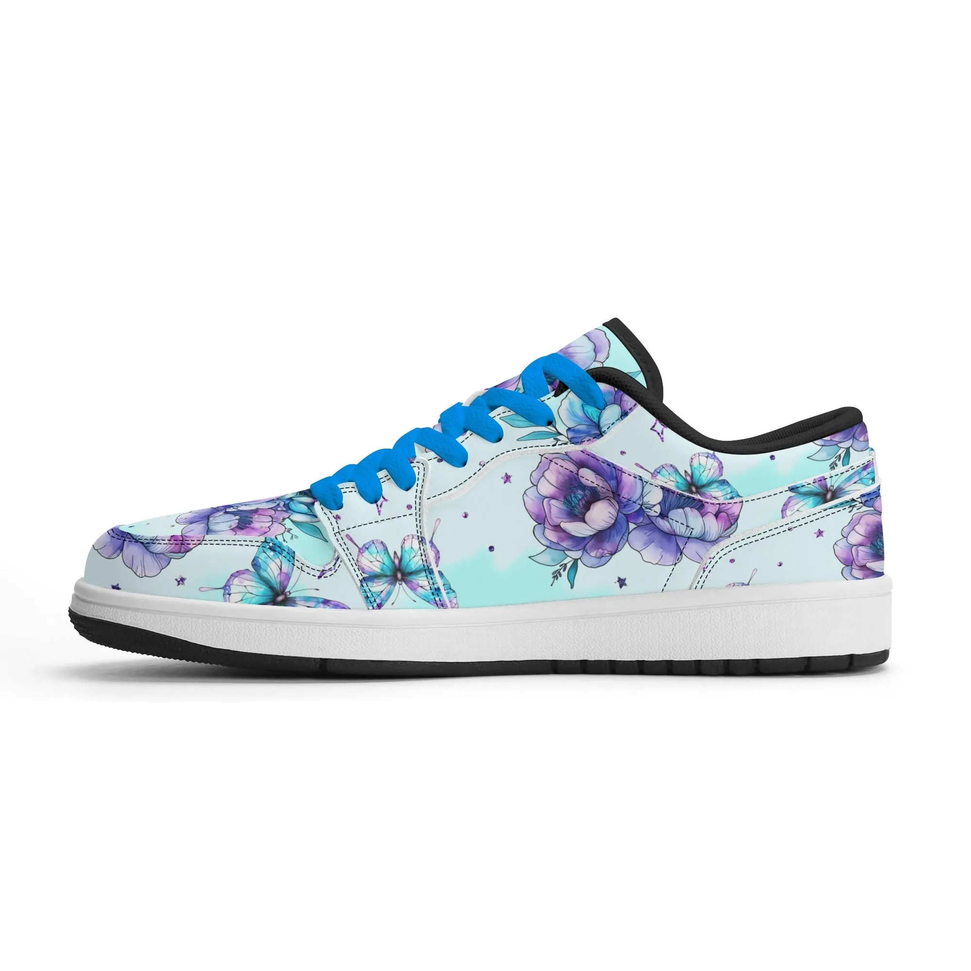Blue Flowers Low Top Leder Sneaker für Damen