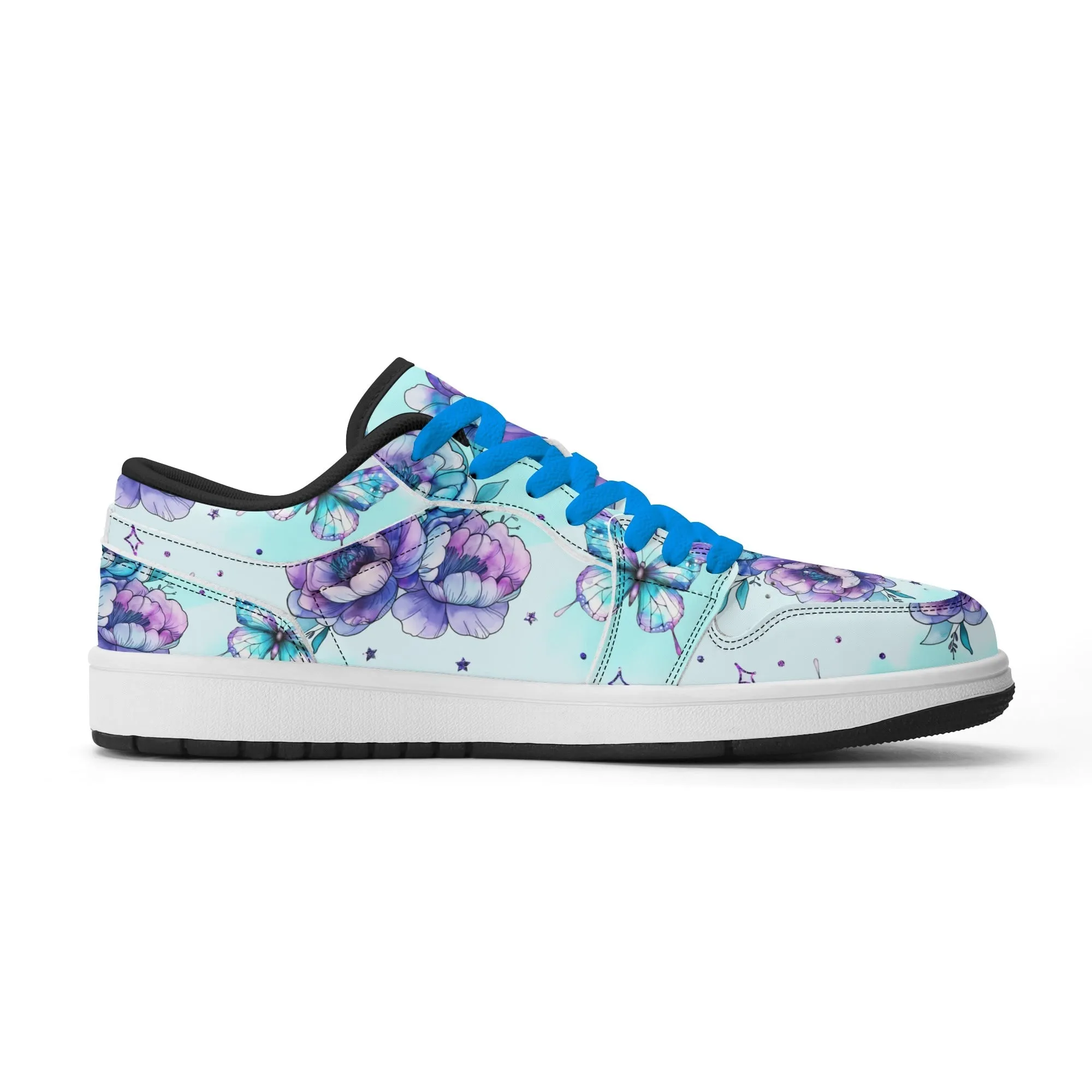 Blue Flowers Low Top Leder Sneaker für Damen