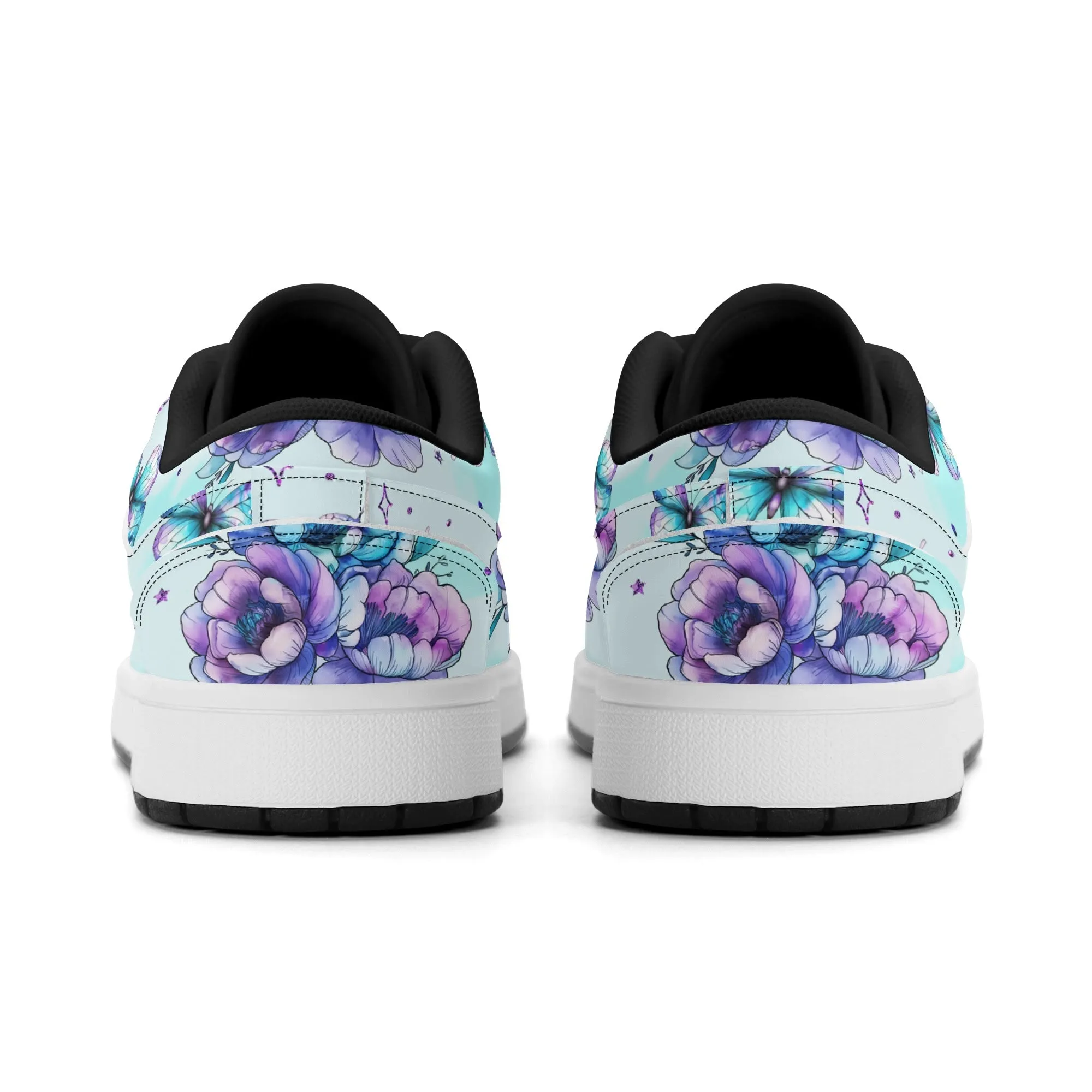 Blue Flowers Low Top Leder Sneaker für Damen