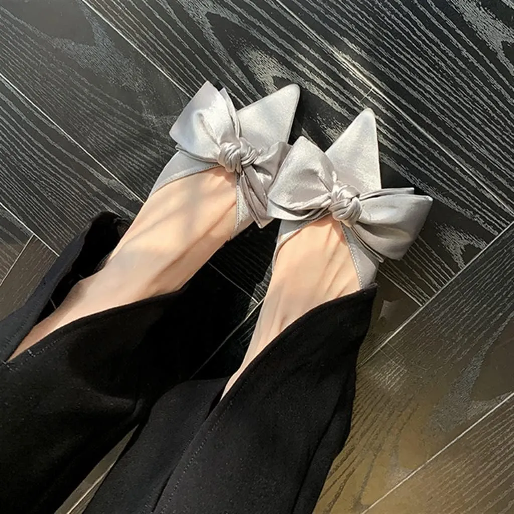Bow Tie Wrapped Sandals Female Silk Fairy Wind French Pointed Flat Bottom Low Heel Single Shoes