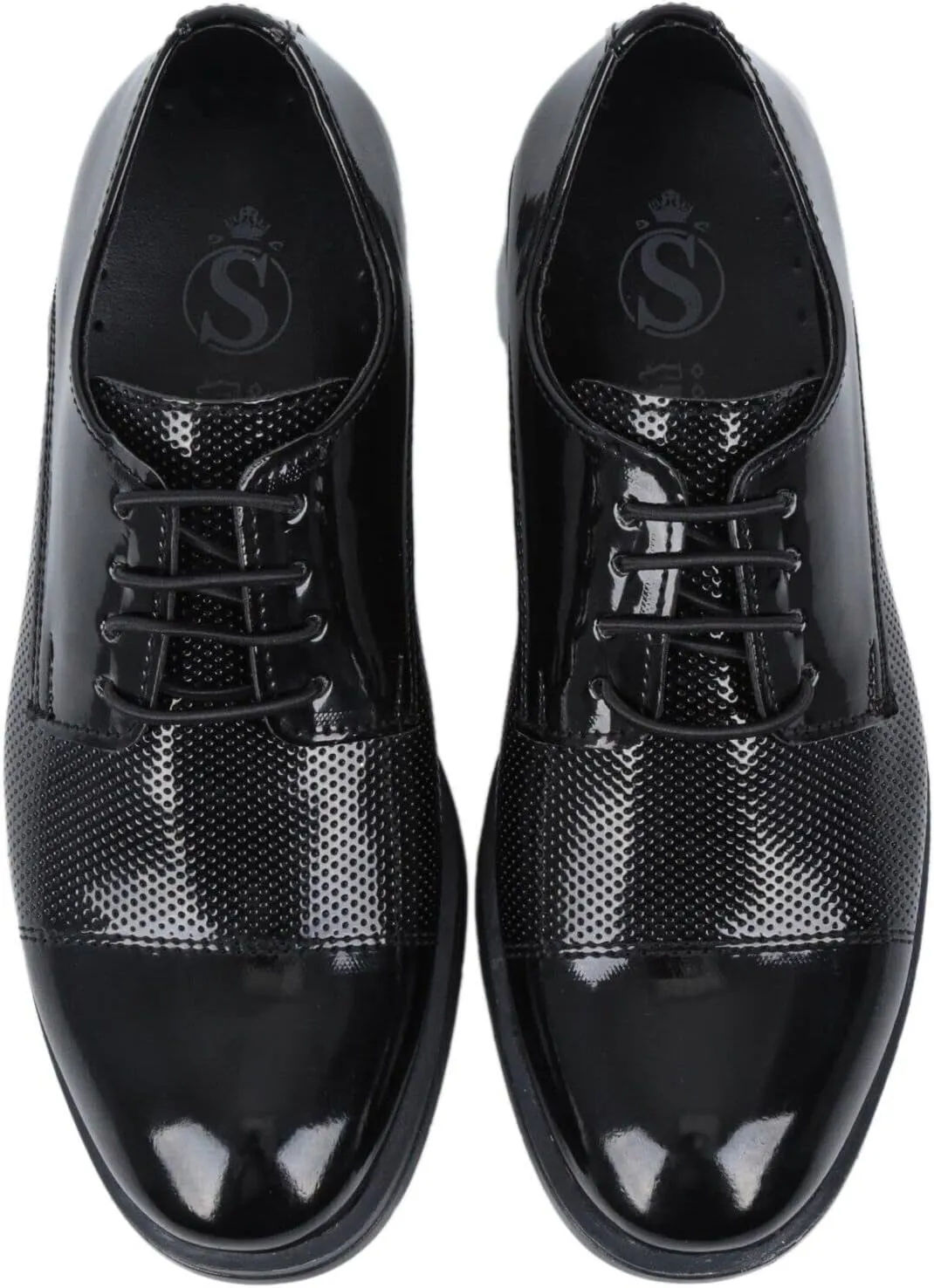 Boys Dotted Derby Patent Lace Up Black Dress Shoes Formal Wedding Prom Footwear
