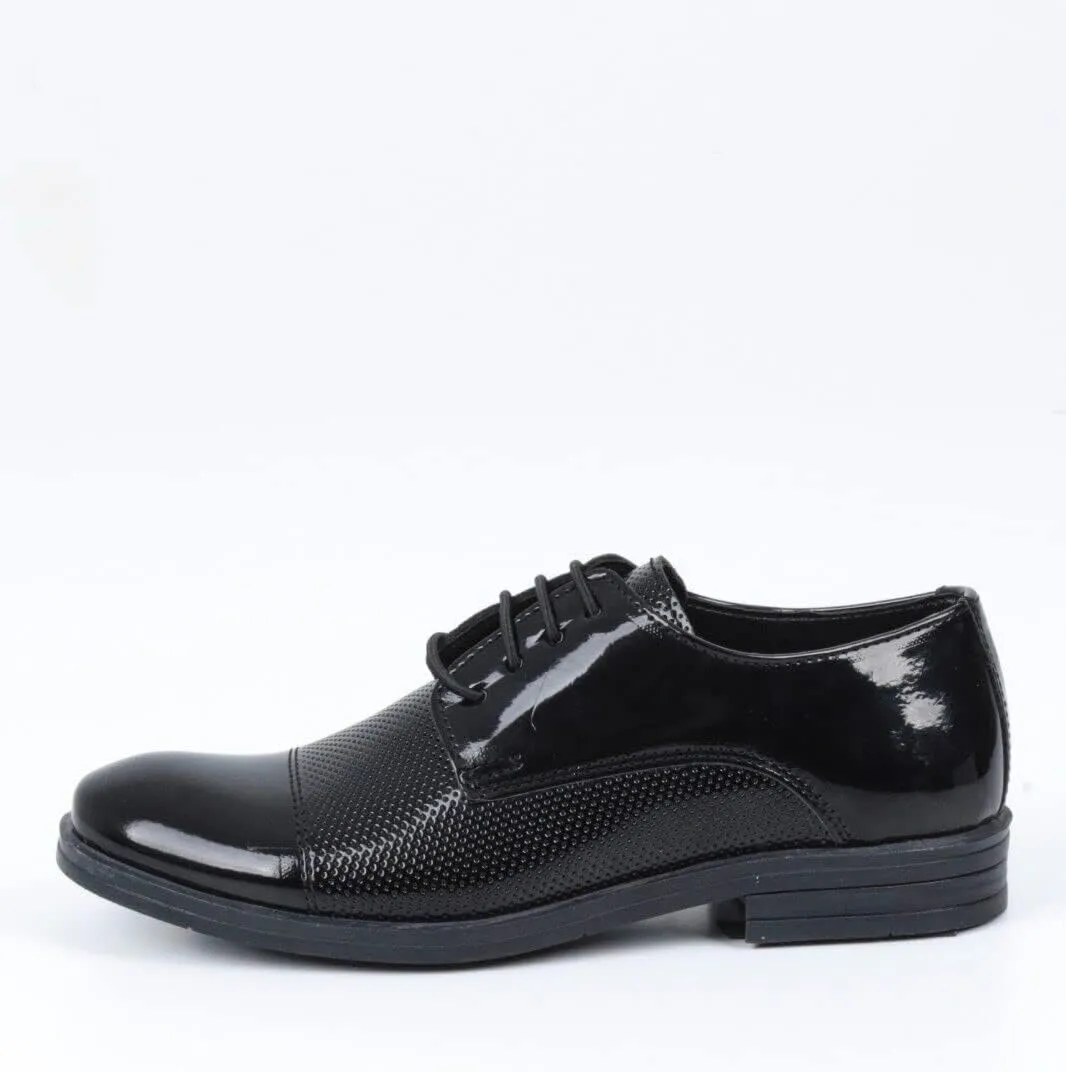 Boys Dotted Derby Patent Lace Up Black Dress Shoes Formal Wedding Prom Footwear