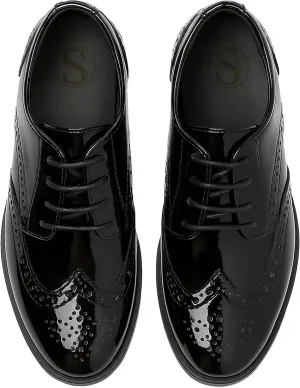 Boys’ Patent Derby Dress Shoes, Wingtip Brogue Lace-Up Wedding Prom Formal Footwear