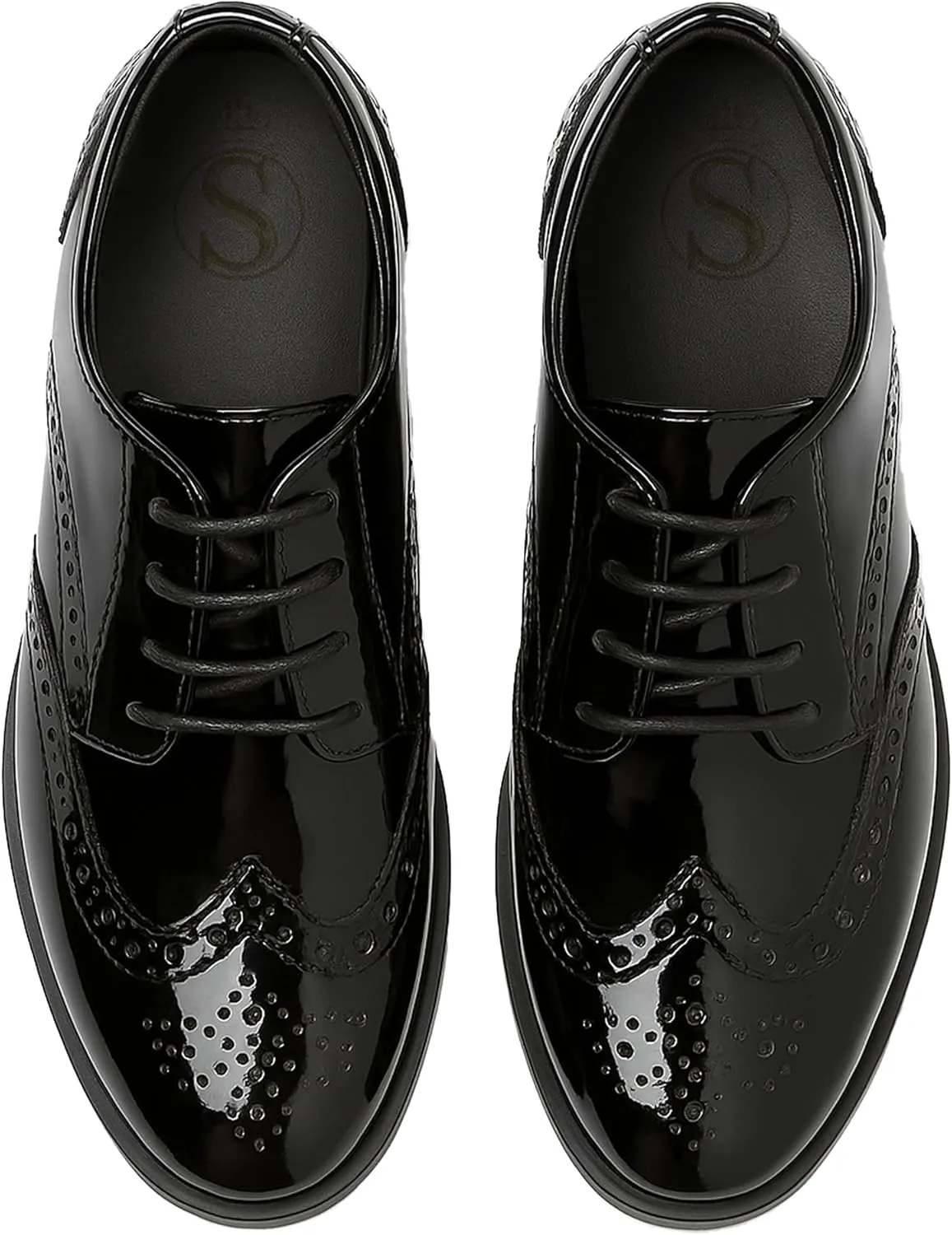 Boys’ Patent Derby Dress Shoes, Wingtip Brogue Lace-Up Wedding Prom Formal Footwear