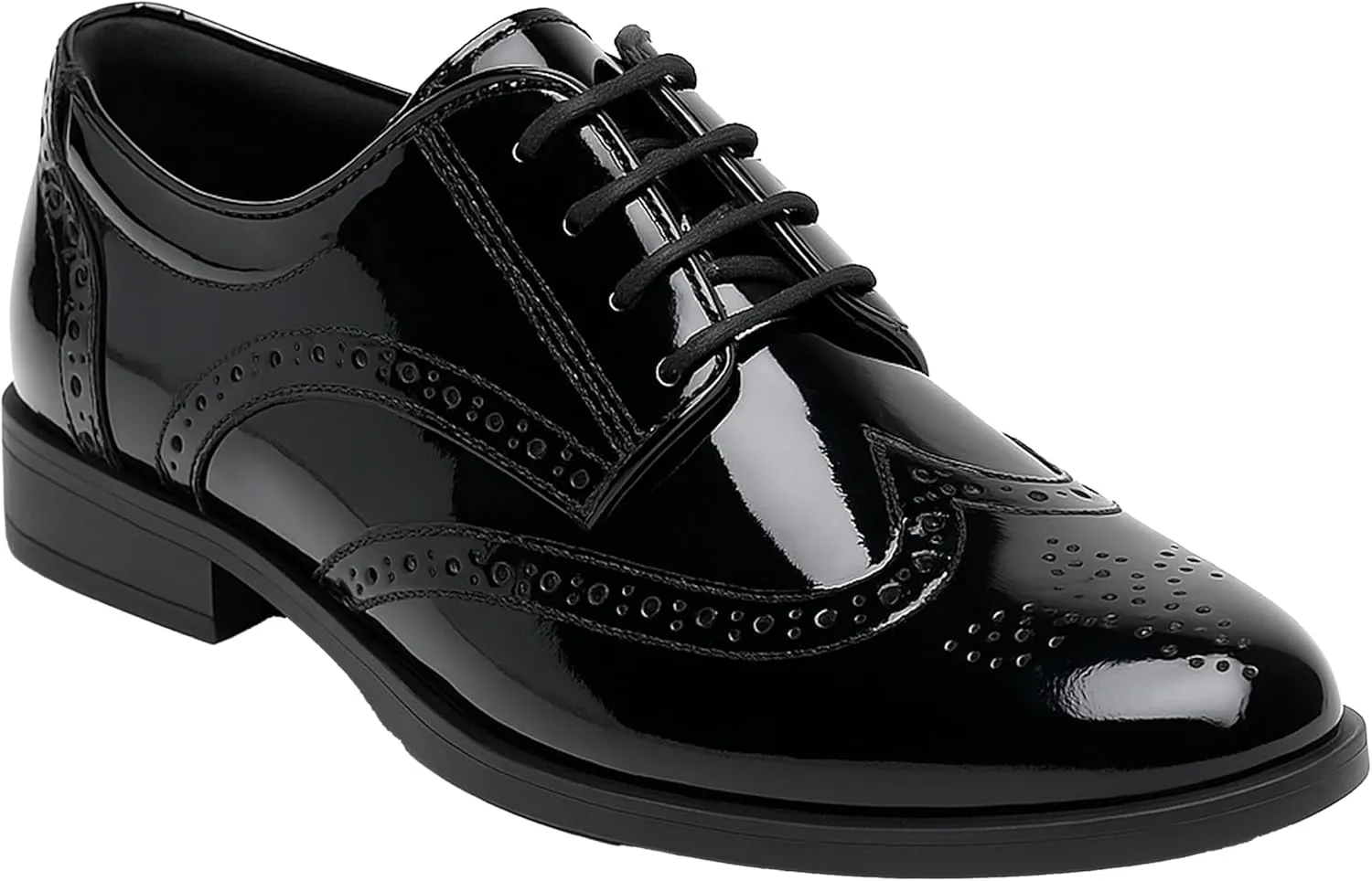 Boys’ Patent Derby Dress Shoes, Wingtip Brogue Lace-Up Wedding Prom Formal Footwear