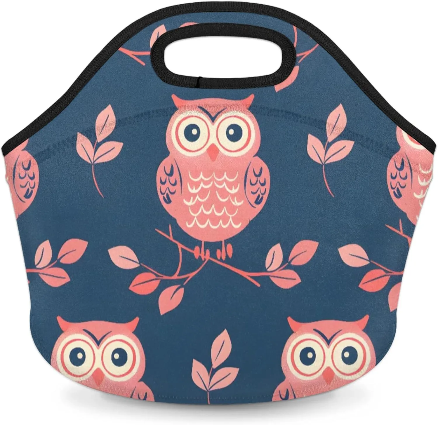 Branch Bird Owl Reusable Neoprene Lunch Tote Bag for Women & Men - Lightweight Washable Lunch Bags for Work, Travel, Beach, Picnic