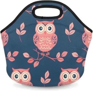 Branch Bird Owl Reusable Neoprene Lunch Tote Bag for Women & Men - Lightweight Washable Lunch Bags for Work, Travel, Beach, Picnic