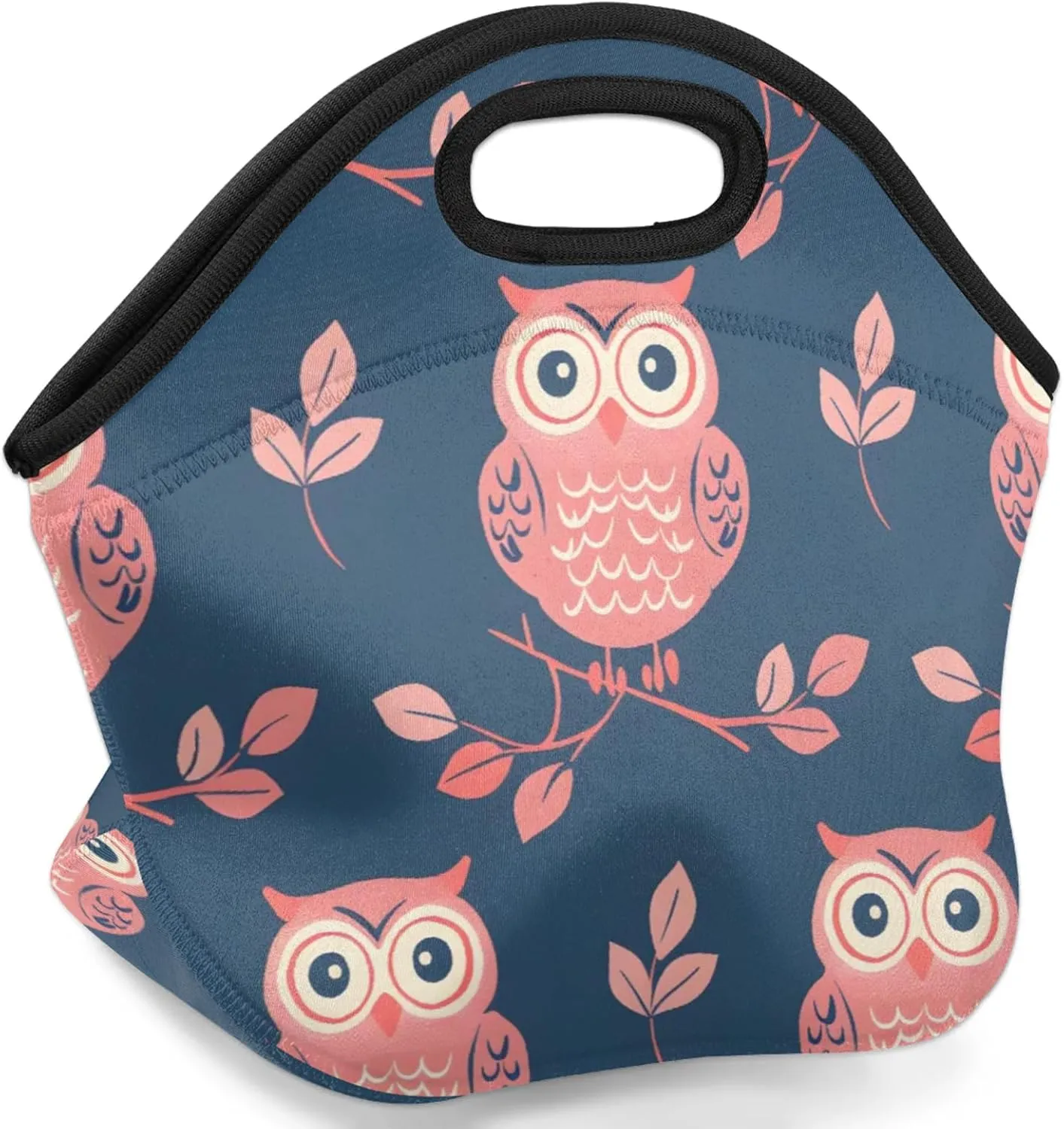 Branch Bird Owl Reusable Neoprene Lunch Tote Bag for Women & Men - Lightweight Washable Lunch Bags for Work, Travel, Beach, Picnic