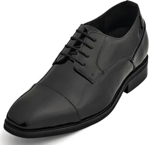 CALTO Men's Invisible Height Increasing Elevator Shoes - Black Patent Leather Lace-up Formal Dress Oxfords - 3 Inches Taller - Y3270- Size 9 D(M) US
