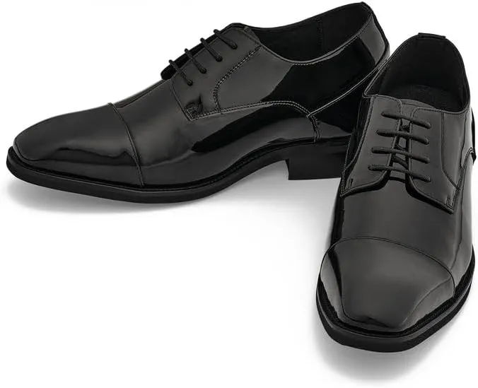 CALTO Men's Invisible Height Increasing Elevator Shoes - Black Patent Leather Lace-up Formal Dress Oxfords - 3 Inches Taller - Y3270- Size 9 D(M) US