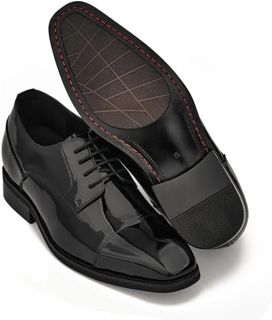CALTO Men's Invisible Height Increasing Elevator Shoes - Black Patent Leather Lace-up Formal Dress Oxfords - 3 Inches Taller - Y3270- Size 9 D(M) US