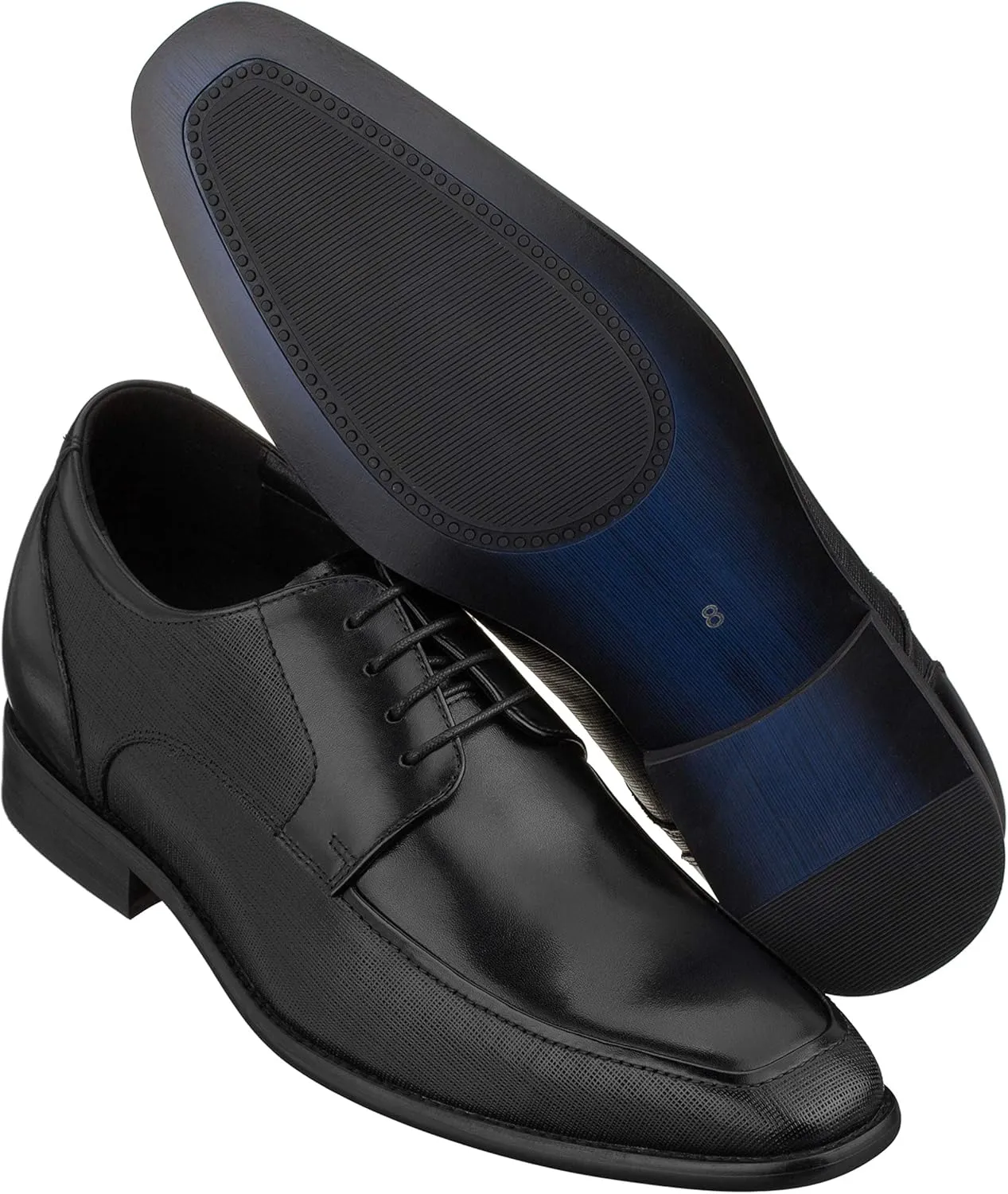 CALTO Men's Invisible Height Increasing Elevator Shoes - Black Premium Leather Lace-up Formal Derby Oxfords - 3 Inches Taller - Y5032 - Size 10 D(M) US