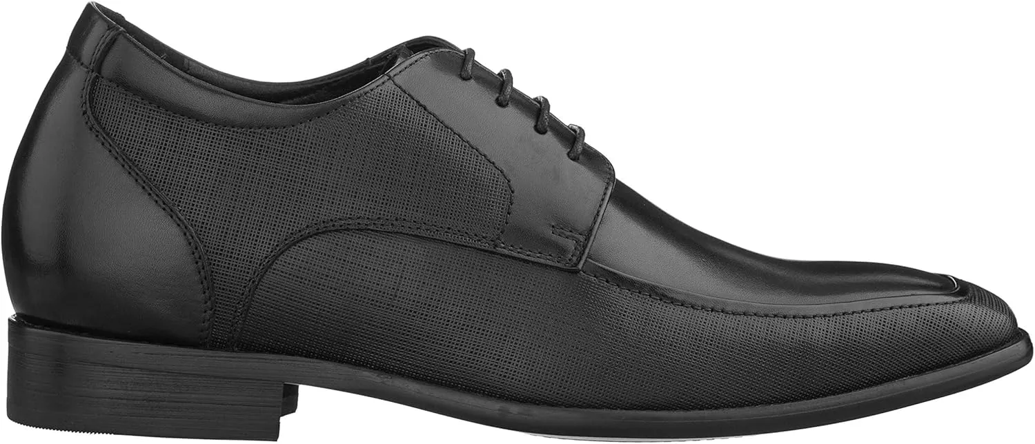 CALTO Men's Invisible Height Increasing Elevator Shoes - Black Premium Leather Lace-up Formal Derby Oxfords - 3 Inches Taller - Y5032 - Size 10 D(M) US