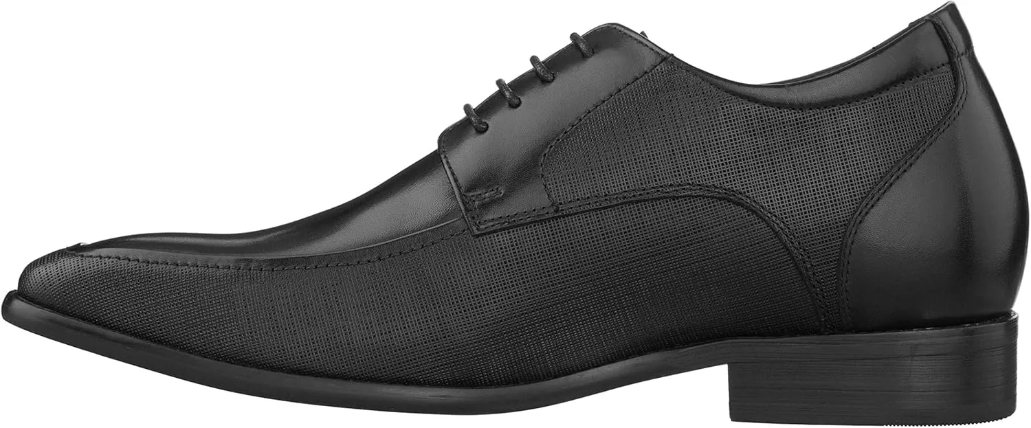 CALTO Men's Invisible Height Increasing Elevator Shoes - Black Premium Leather Lace-up Formal Derby Oxfords - 3 Inches Taller - Y5032 - Size 10 D(M) US