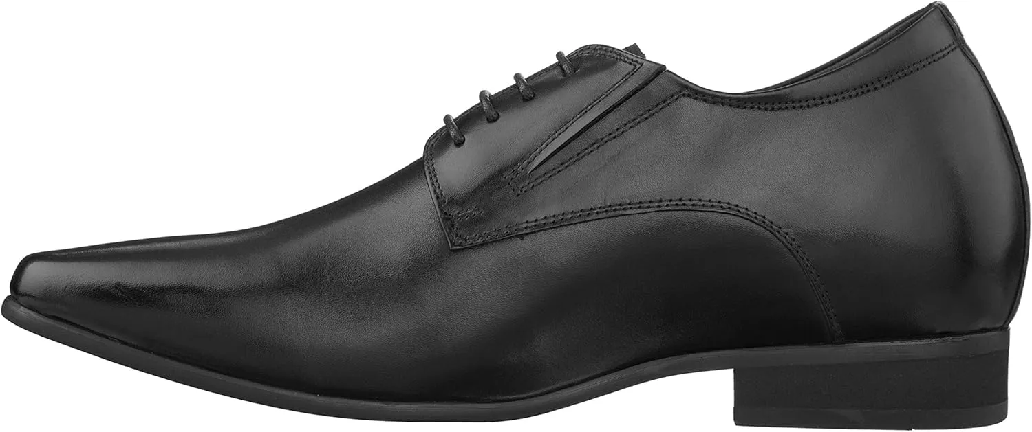 CALTO Men's Invisible Height Increasing Elevator Shoes - Black Premium Leather Lace-up Formal Derby Oxfords - 3 Inches Taller - Y5051 - Size 7.5 D(M) US