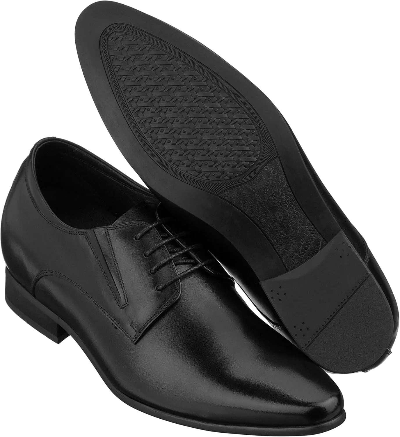 CALTO Men's Invisible Height Increasing Elevator Shoes - Black Premium Leather Lace-up Formal Derby Oxfords - 3 Inches Taller - Y5051 - Size 7.5 D(M) US