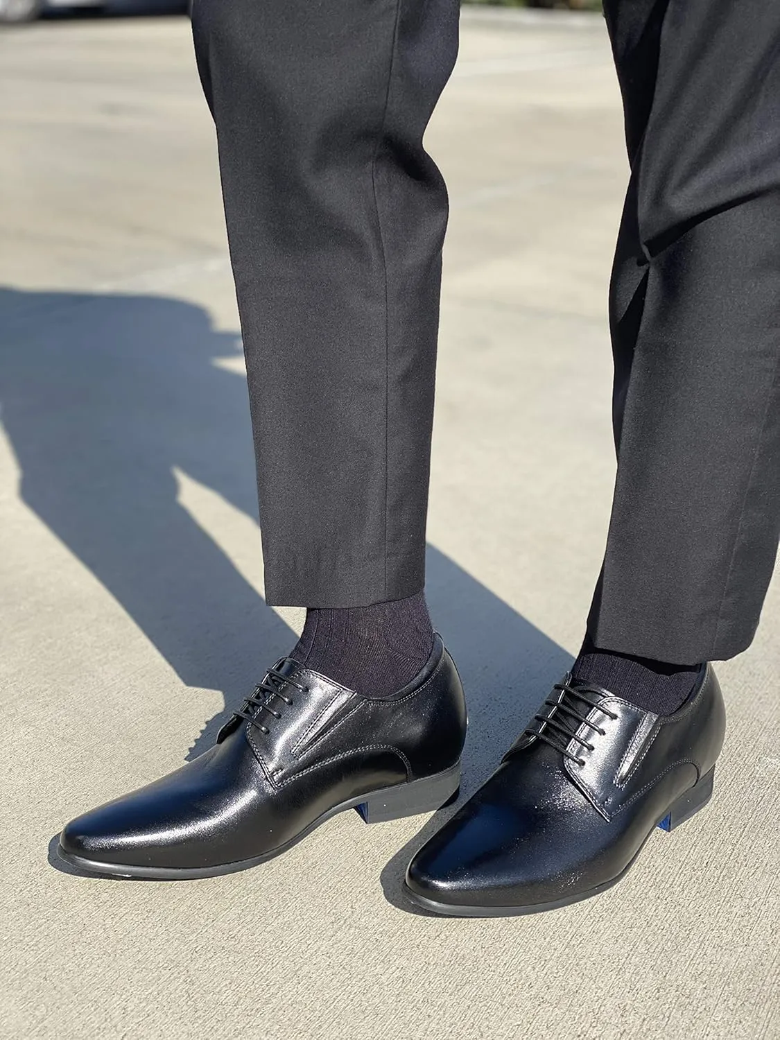 CALTO Men's Invisible Height Increasing Elevator Shoes - Black Premium Leather Lace-up Formal Derby Oxfords - 3 Inches Taller - Y5051 - Size 7.5 D(M) US