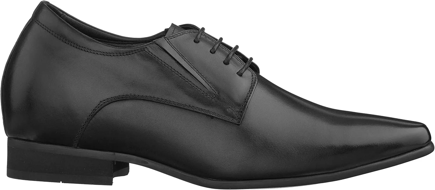 CALTO Men's Invisible Height Increasing Elevator Shoes - Black Premium Leather Lace-up Formal Derby Oxfords - 3 Inches Taller - Y5051 - Size 7.5 D(M) US