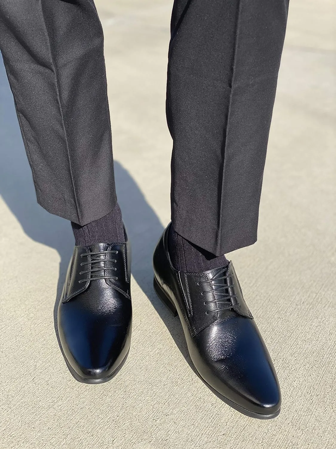 CALTO Men's Invisible Height Increasing Elevator Shoes - Black Premium Leather Lace-up Formal Derby Oxfords - 3 Inches Taller - Y5051 - Size 7.5 D(M) US