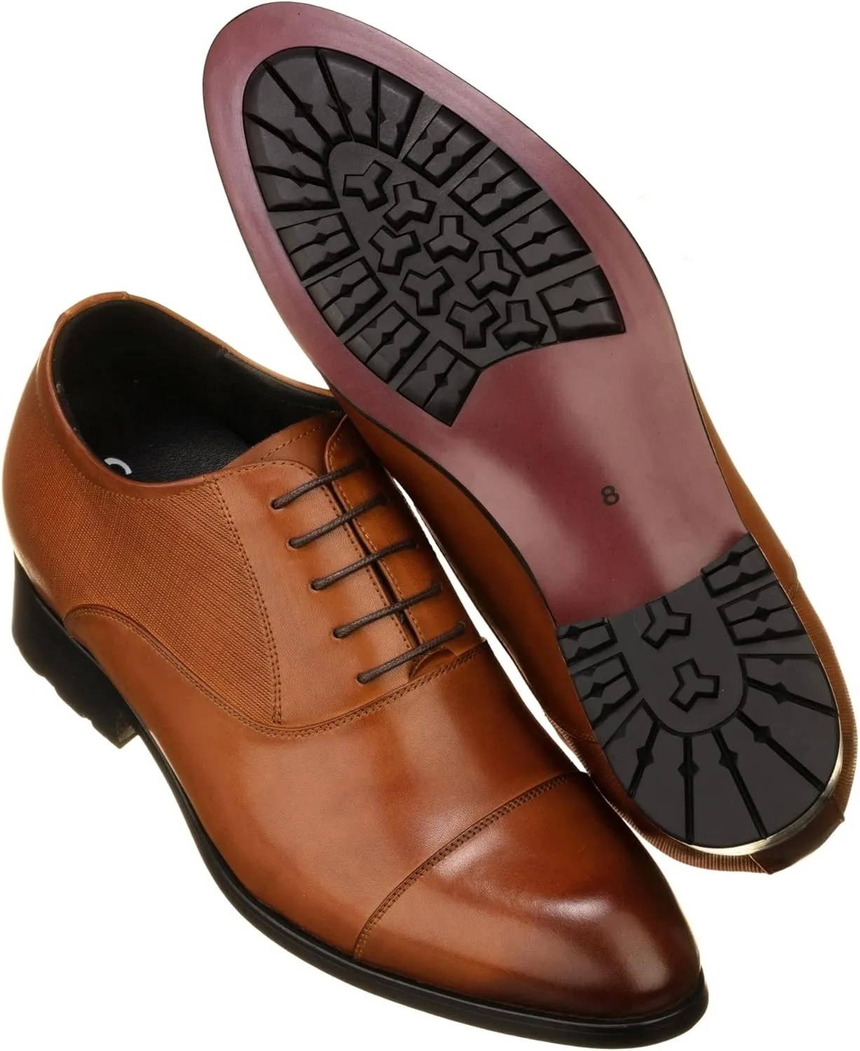 CALTO Men's Invisible Height Increasing Elevator Shoes - Brown Premium Leather Lace-up Formal Derby Oxfords - 3 Inches Taller - Y6711 - Size 10 D(M) US