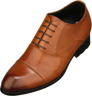 CALTO Men's Invisible Height Increasing Elevator Shoes - Brown Premium Leather Lace-up Formal Derby Oxfords - 3 Inches Taller - Y6711 - Size 10 D(M) US