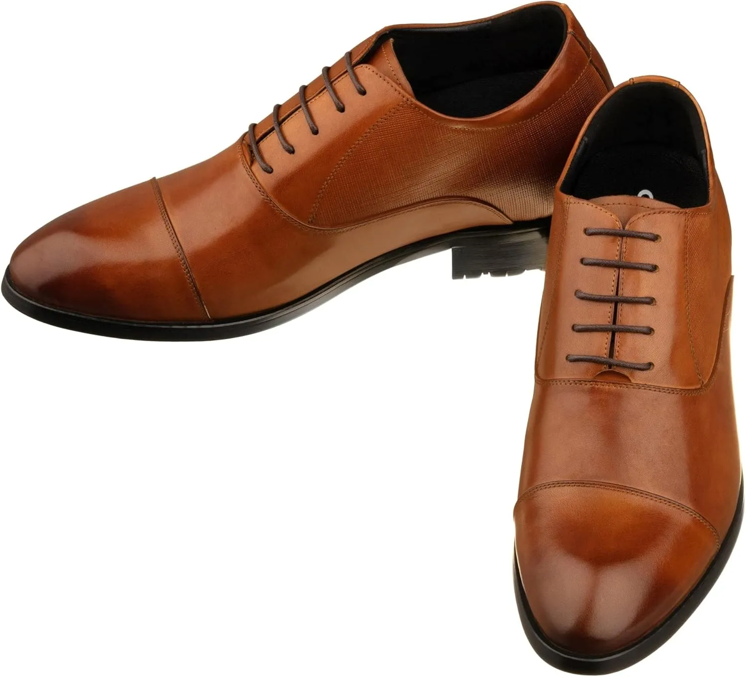 CALTO Men's Invisible Height Increasing Elevator Shoes - Brown Premium Leather Lace-up Formal Derby Oxfords - 3 Inches Taller - Y6711 - Size 10 D(M) US