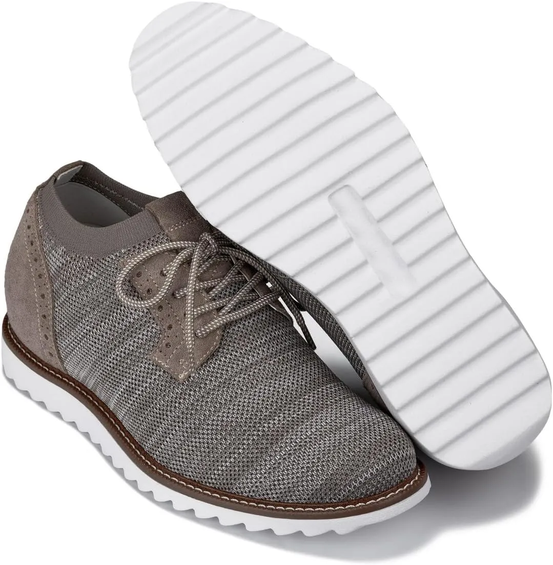CALTO Men's Invisible Height Increasing Elevator Shoes - Camel Brown Lightweight Lace-up Casual Derby - 3.2 Inches Taller - J1506 - Size 10 D(M) US