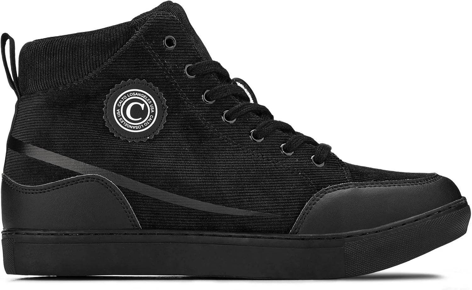 CALTO Men's Invisible Height Increasing Elevator Shoes - Onyx/Black Sole Lace-up Corduroy Ankle Top Sneak-Boot - 2.6 Inches Taller - S4130 - Size 11 D(M) US