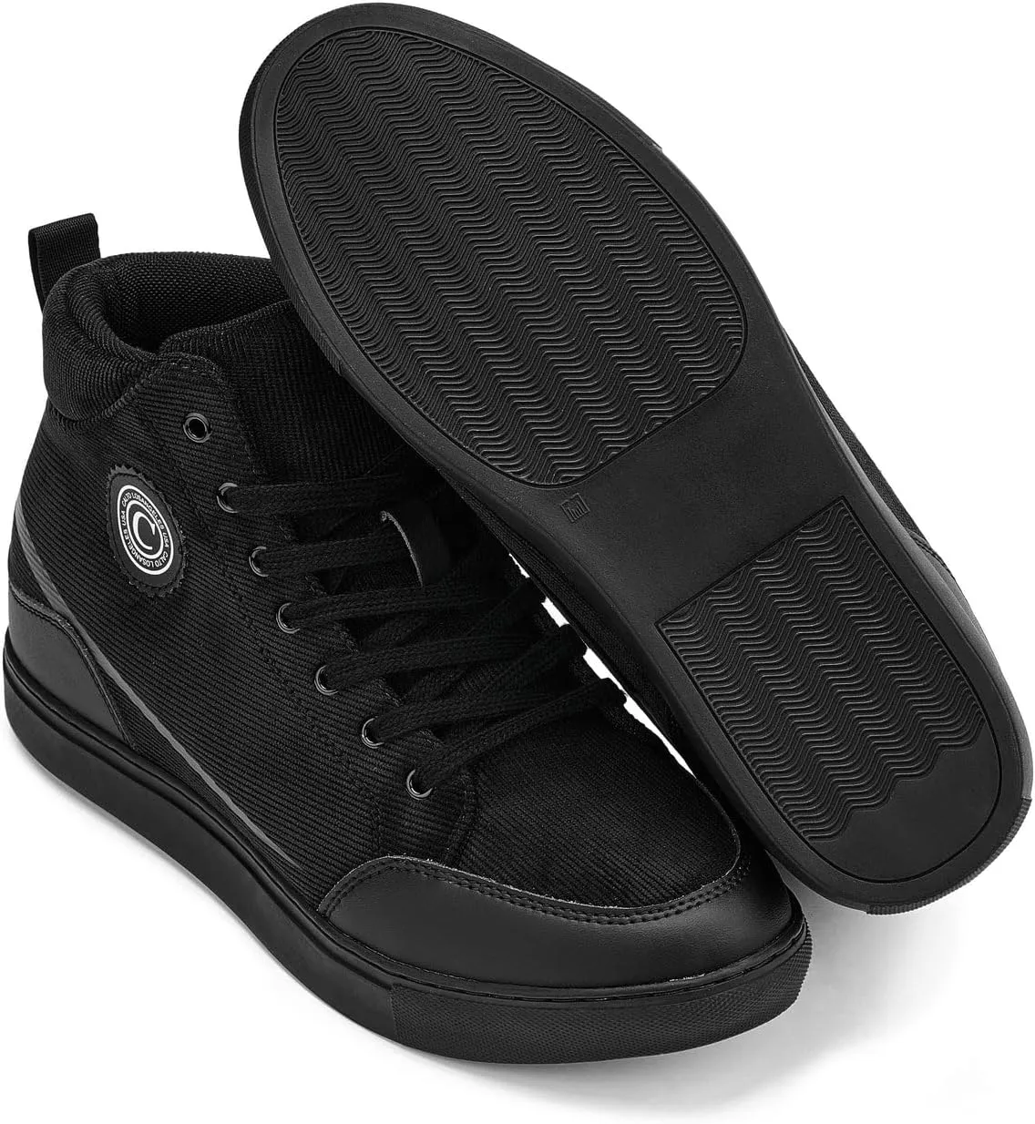 CALTO Men's Invisible Height Increasing Elevator Shoes - Onyx/Black Sole Lace-up Corduroy Ankle Top Sneak-Boot - 2.6 Inches Taller - S4130 - Size 11 D(M) US