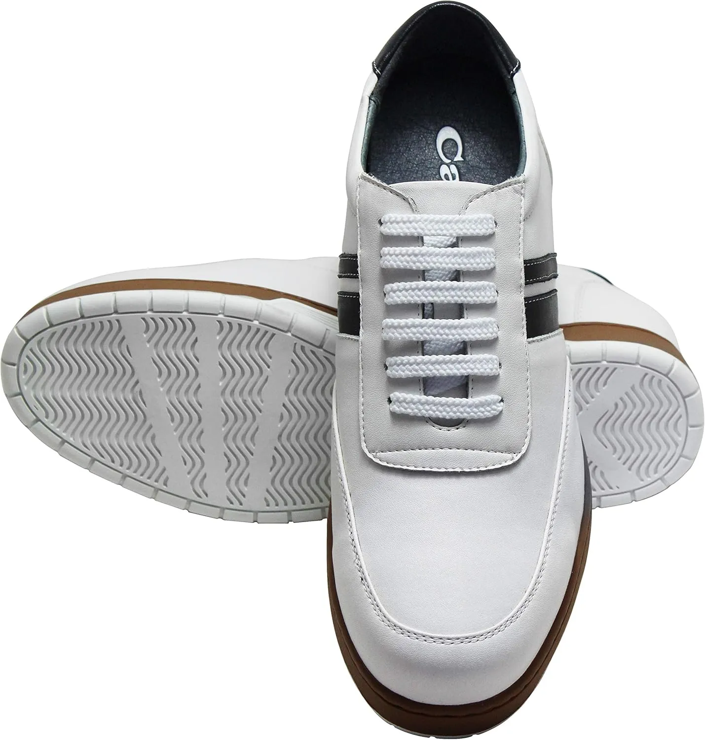CALTO Men's Invisible Height Increasing Elevator Shoes - White Leather Lace-up Lightweight Clasic Casual Sneakers - 2.8 Inches Taller - Y2821 - Size 9 D(M) US