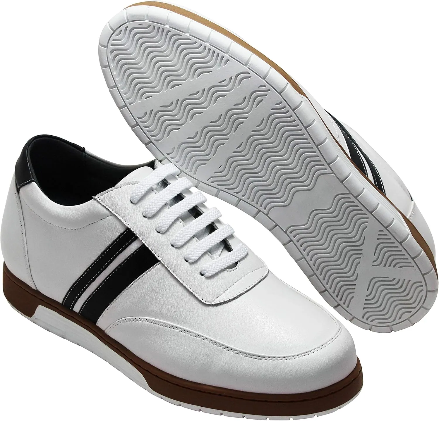 CALTO Men's Invisible Height Increasing Elevator Shoes - White Leather Lace-up Lightweight Clasic Casual Sneakers - 2.8 Inches Taller - Y2821 - Size 9 D(M) US