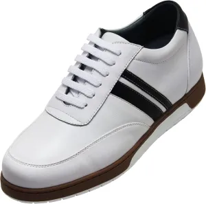 CALTO Men's Invisible Height Increasing Elevator Shoes - White Leather Lace-up Lightweight Clasic Casual Sneakers - 2.8 Inches Taller - Y2821 - Size 9 D(M) US