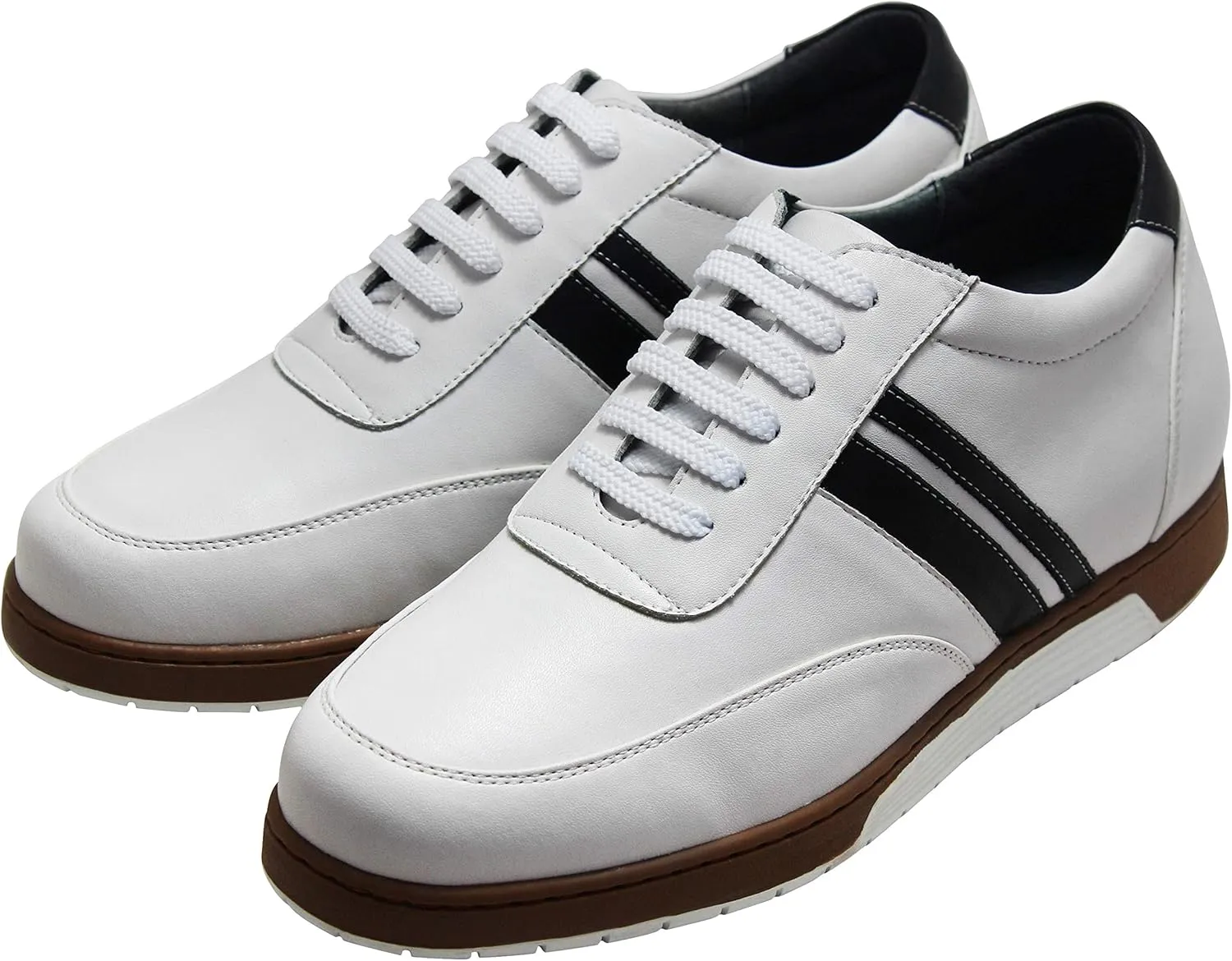 CALTO Men's Invisible Height Increasing Elevator Shoes - White Leather Lace-up Lightweight Clasic Casual Sneakers - 2.8 Inches Taller - Y2821 - Size 9 D(M) US