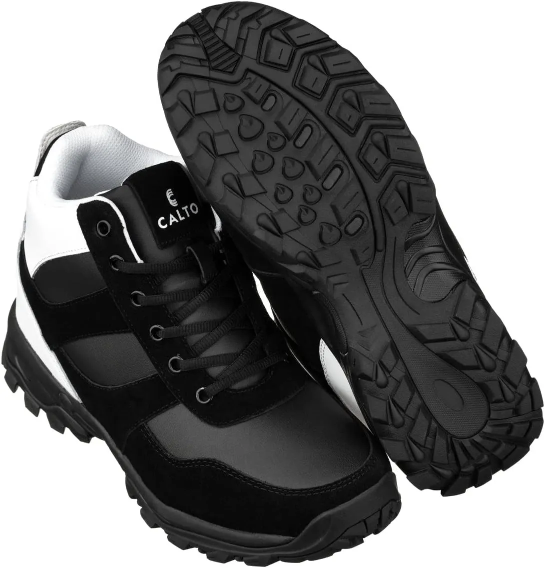 CALTO Men's Invisible Height Increasing Elevator Trainer Shoes - Black/White Lace-up Fashion High-Top Hiker Sneakers - 3.6 Inches Taller - S33510 - Size 9 D(M) US
