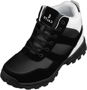 CALTO Men's Invisible Height Increasing Elevator Trainer Shoes - Black/White Lace-up Fashion High-Top Hiker Sneakers - 3.6 Inches Taller - S33510 - Size 9 D(M) US